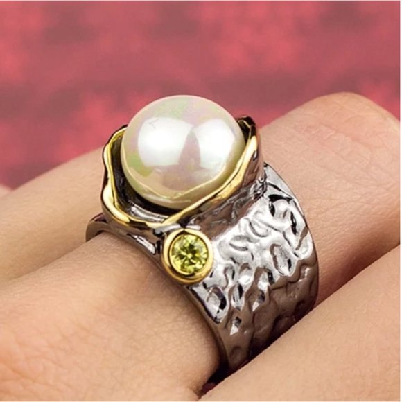 NEW Italian Jewelry Olivine Pearl Ring - Picture 4 of 14